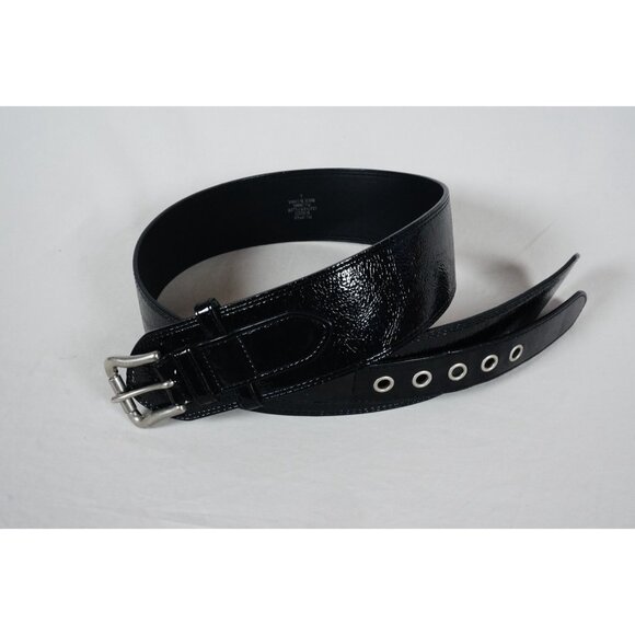 Vintage Wide Black Patent Leather Belt with Pointed Ends Retro main image 8